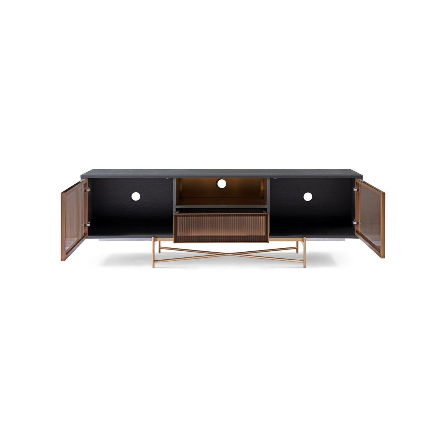 Adriana Grey With bronze & Amber Fluted Glass Sideboard