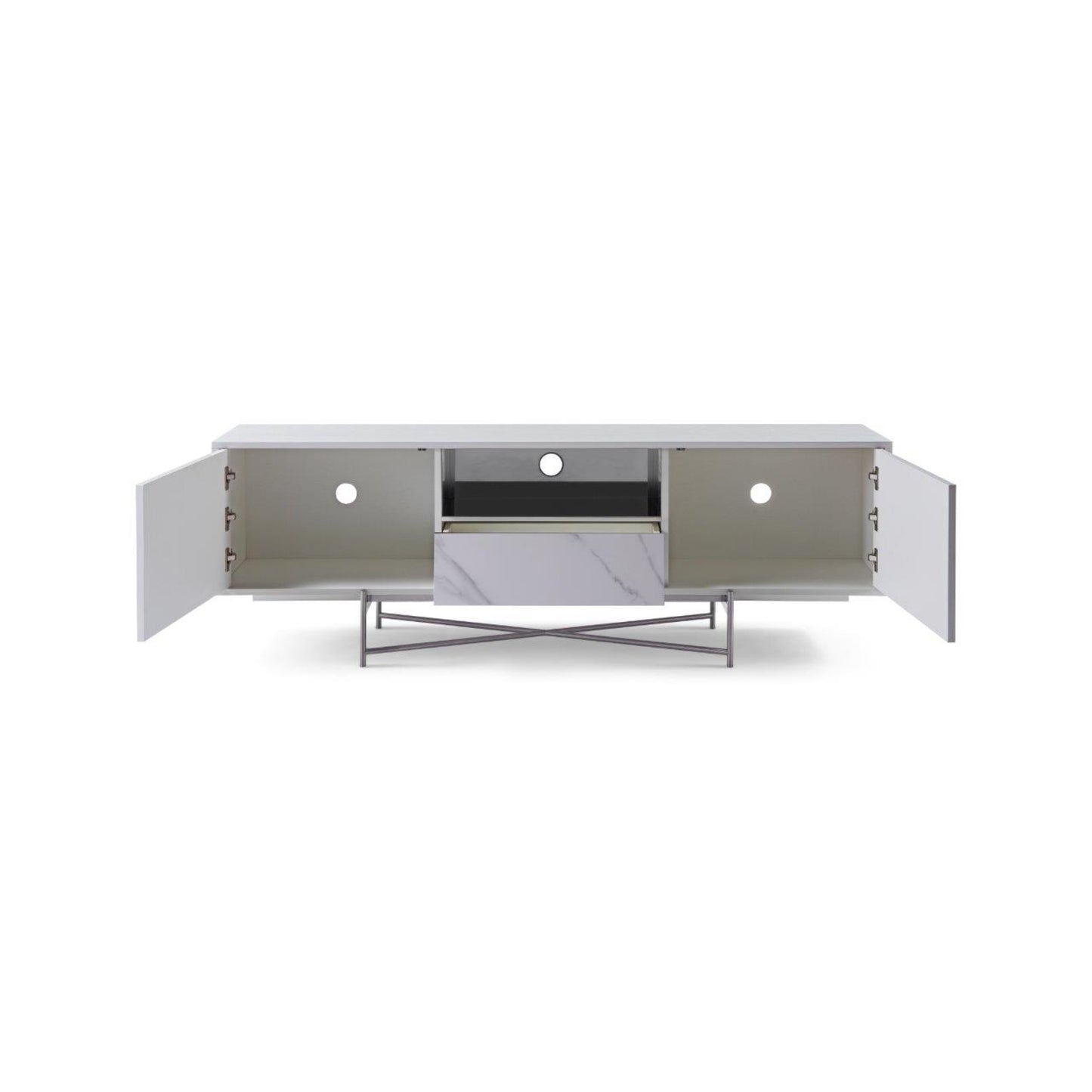 Adriana White With Dark Chrome & White Marble Sideboard