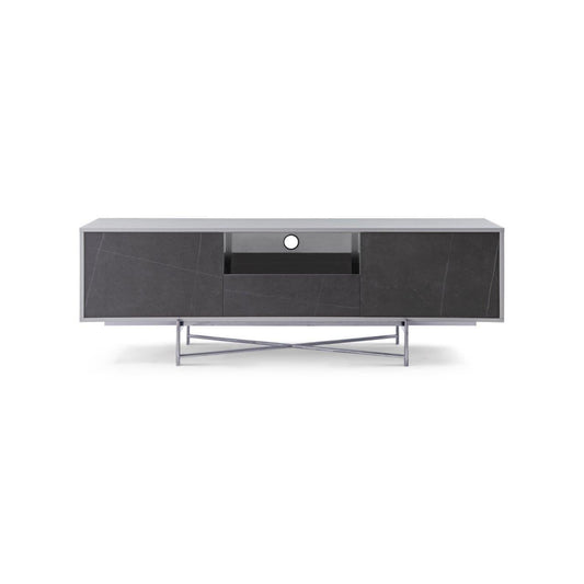 Adriana White With Dark Chrome & Grey Marble Sideboard