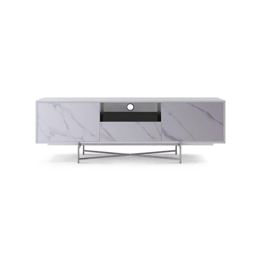 Adriana White With Dark Chrome & White Marble Sideboard