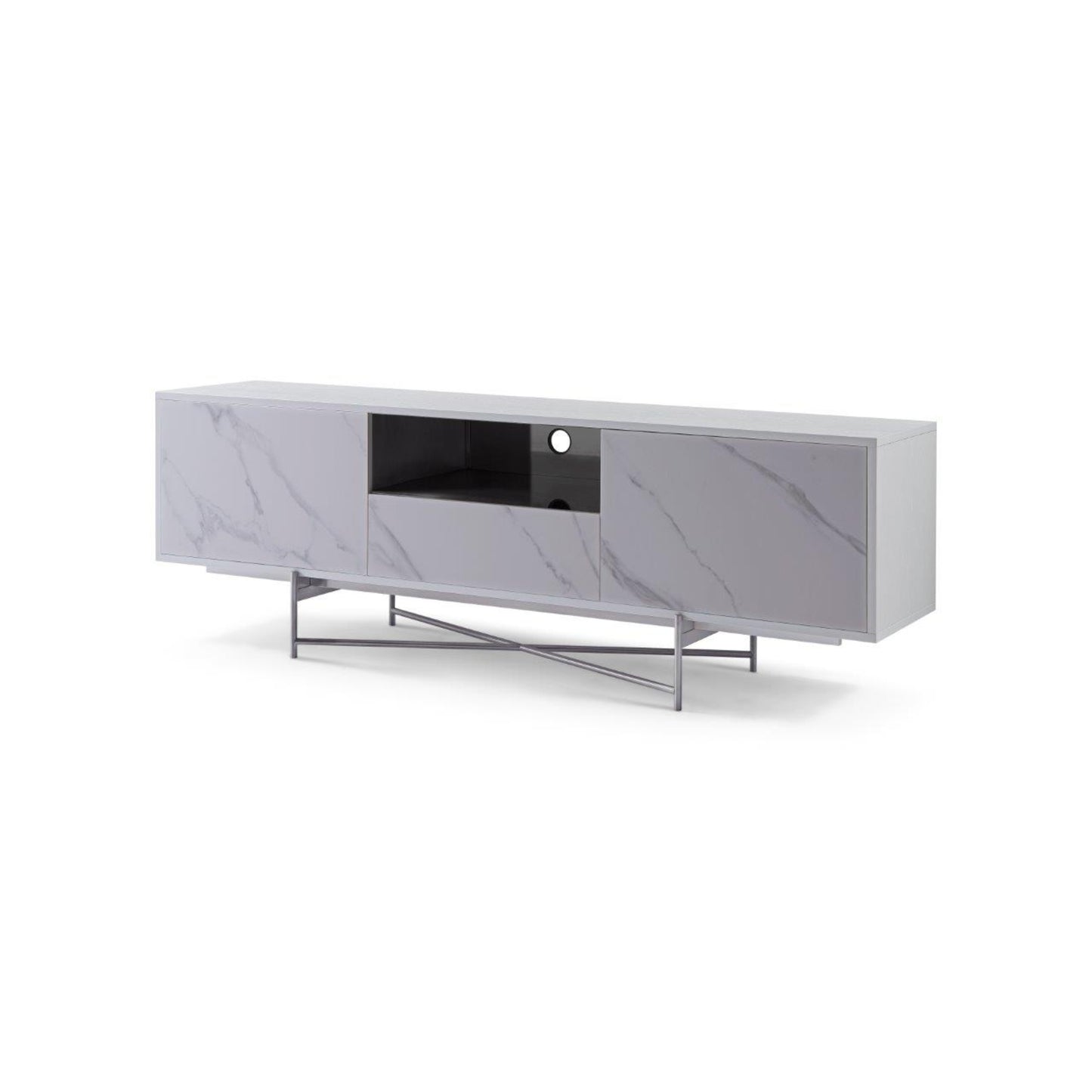 Adriana White With Dark Chrome & White Marble Sideboard