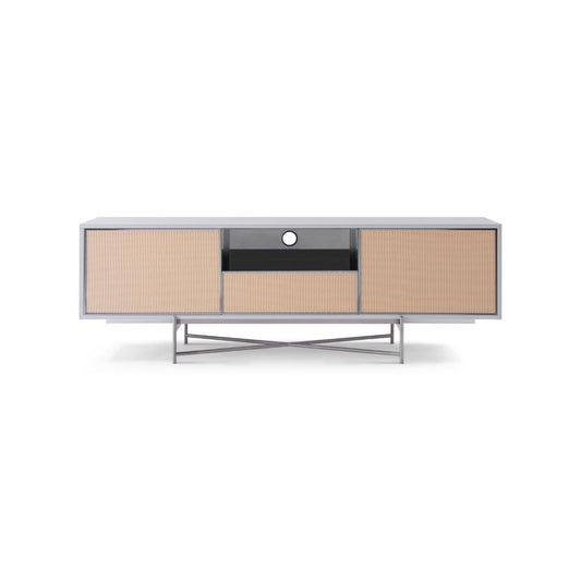 Adriana White With Dark Chrome & Rattan Sideboard