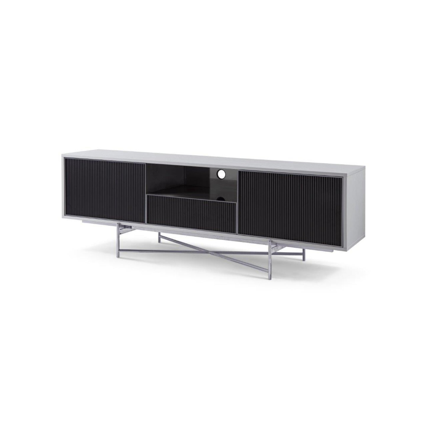 Adriana Dark Chrome & Grey Fluted Glass Sideboard