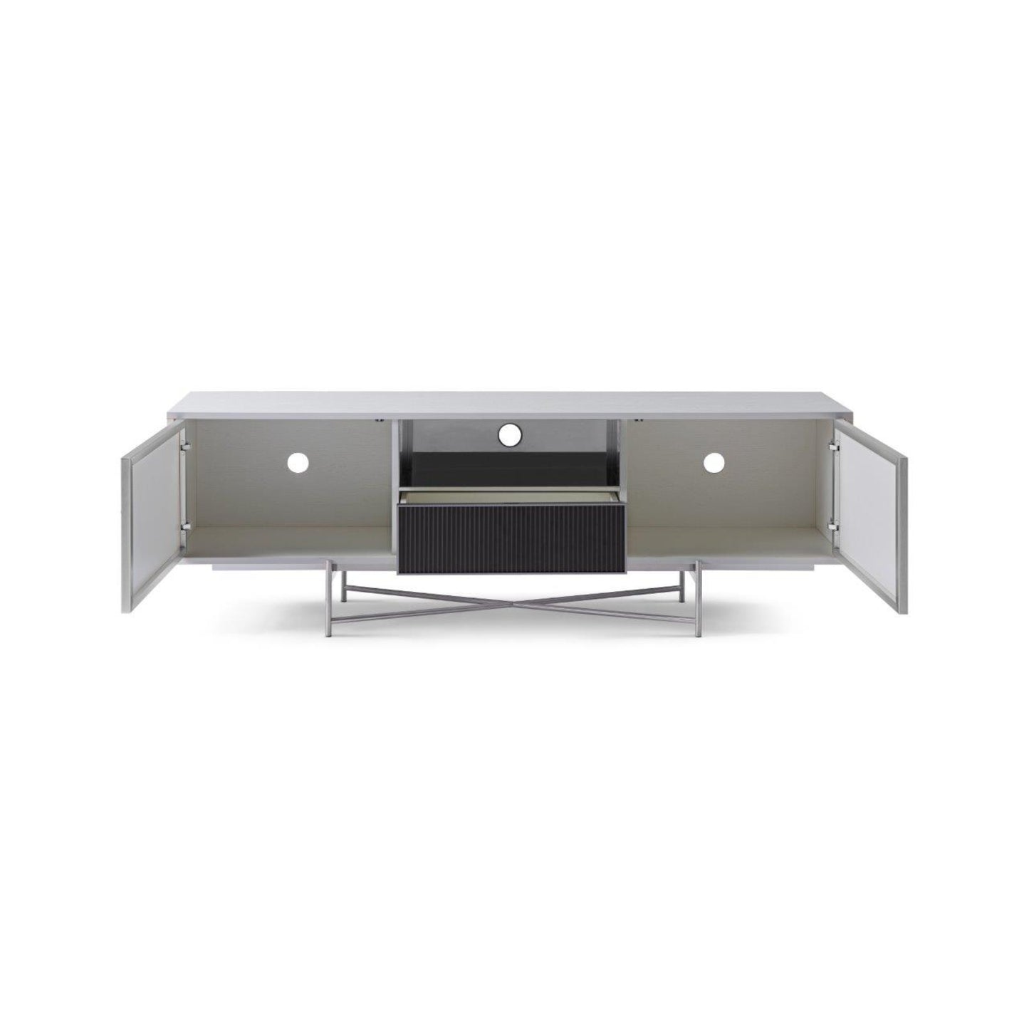 Adriana Dark Chrome & Grey Fluted Glass Sideboard