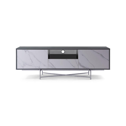 Adriana Grey With Dark Chrome & White Marble Sideboard