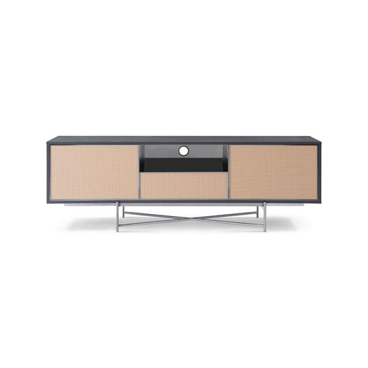 Adriana Grey With Dark Chrome & Rattan Sideboard