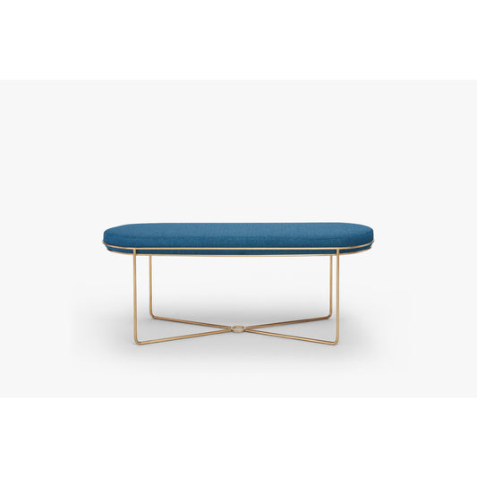 Finn Ottoman Stool - Admiral Blue Upholstered Top & Brass Frame
