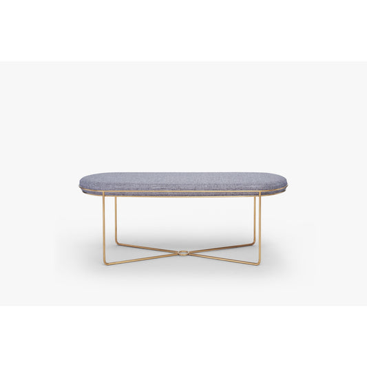 Finn Ottoman Stool - Pewter Grey Upholstered Top & Brass Frame